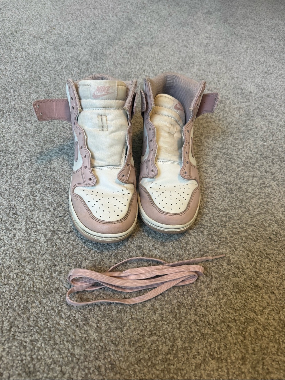 Nike Kids Pink Blush and White High-Top Sneakers. Size 6.5